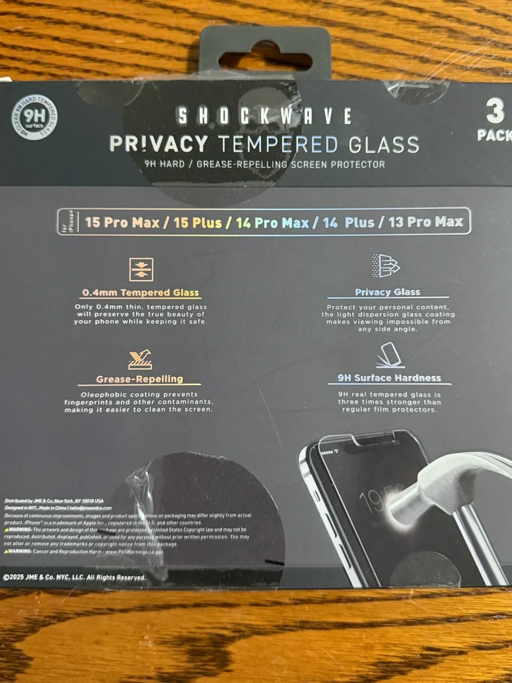 Privacy Tempered Glass Screen Protector (3-Pack) - Black